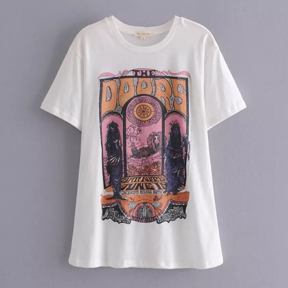 Tops - White The Doors Rock Band Music Graphic Tee